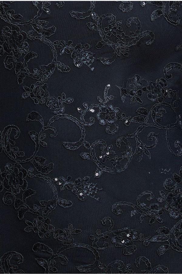 Goddiva Scalloped Cape Open Back Lace & Sequin Maxi Dress - Black By Goddiva