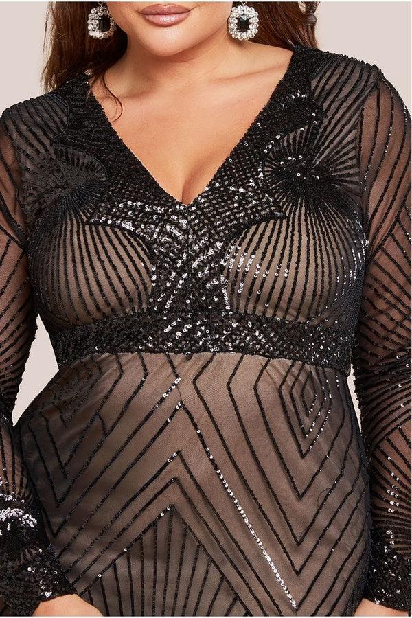 Goddiva Scalloped Hem Starburst Midi Dress - Black By Goddiva Plus