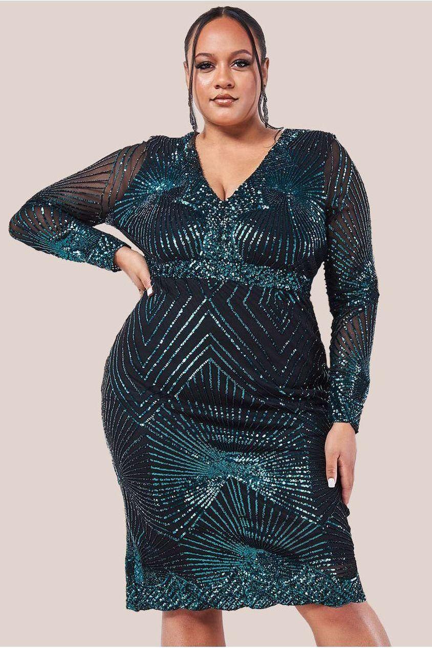 goddiva Scalloped Hem Starburst Midi Dress - Emerald by Goddiva Plus