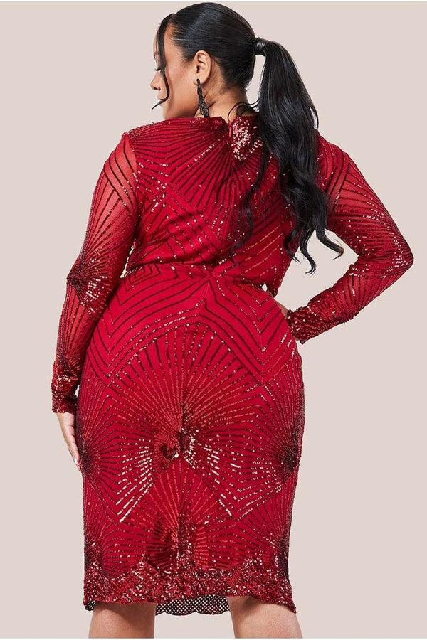 Goddiva Scalloped Hem Starburst Midi Dress - Red By Goddiva Plus