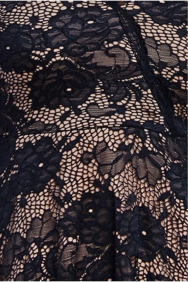 Goddiva Scalloped Lace A-line Midi Dress - Black By Goddiva