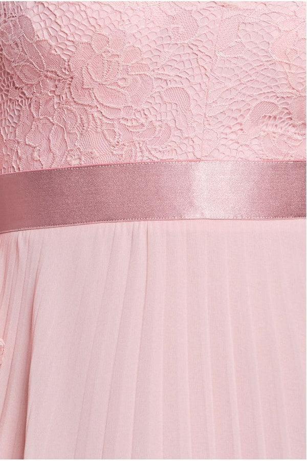Goddiva Scalloped Lace Bodice Pleated Chiffon A Line Maxi Dress - Blush Pink By Goddiva