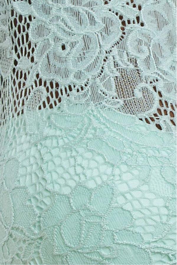 Goddiva Scalloped Lace Bodice Pleated Chiffon A Line Maxi Dress - Mint Green By Goddiva