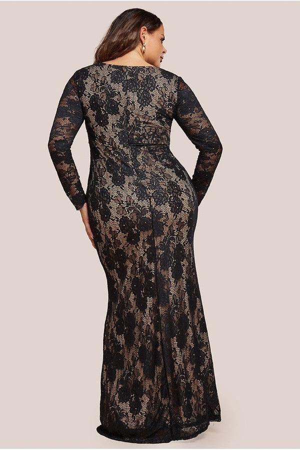 Goddiva Scalloped Lace Corset Bodice Maxi Dress - Black By Goddiva Plus