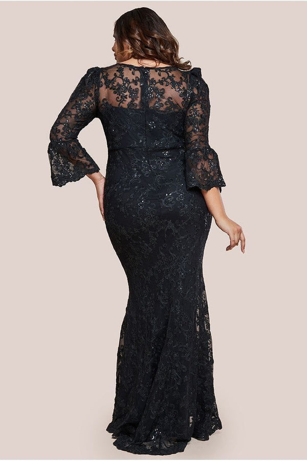 Goddiva Scalloped Lace Maxi Dress - Black By Goddiva Plus