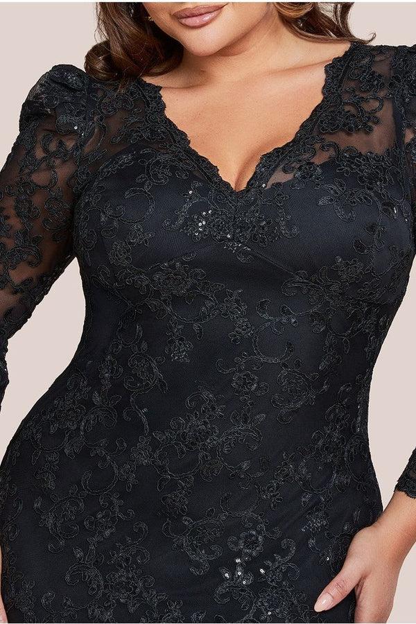 Goddiva Scalloped Lace Maxi Dress - Black By Goddiva Plus