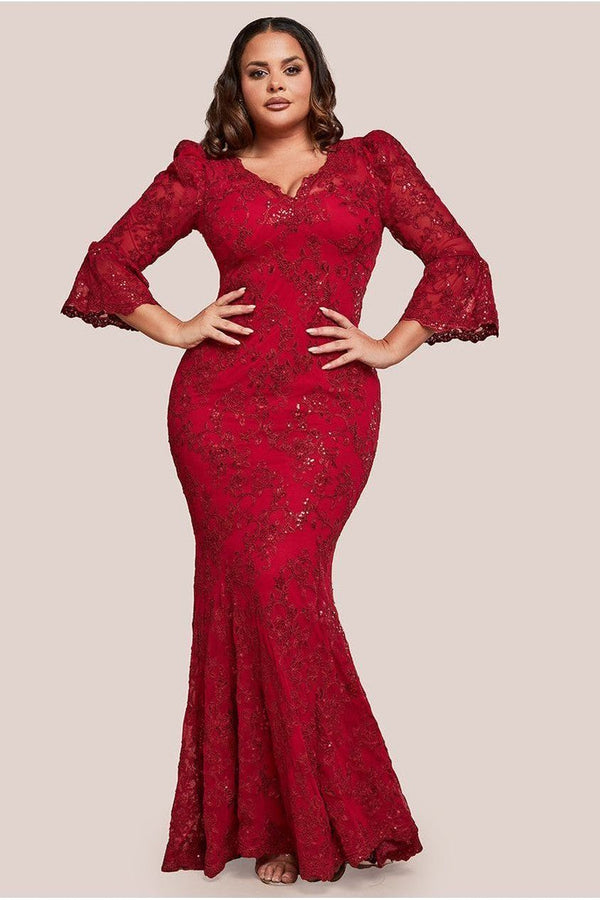 Goddiva Scalloped Lace Maxi Dress - Red By Goddiva Plus