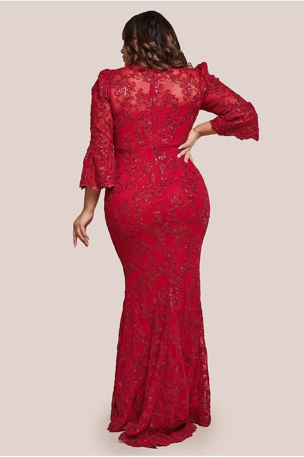 Goddiva Scalloped Lace Maxi Dress - Red By Goddiva Plus