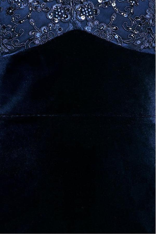 Goddiva Scalloped Lace & Velvet Maxi Dress - Navy By Goddiva