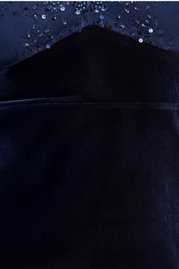 Goddiva Scalloped Lace & Velvet Maxi Dress - Navy By Goddiva Plus