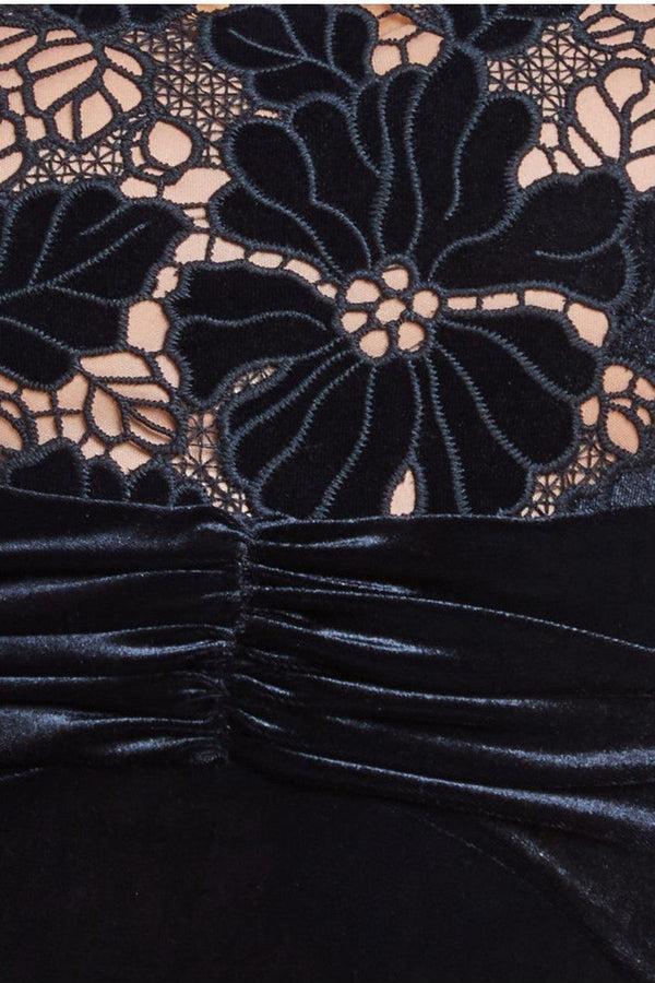 Goddiva Scalloped Velvet Crochet Maxi Dress - Black By Goddiva