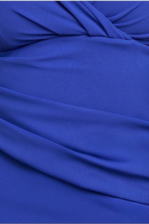 Goddiva Scuba Bardot Pleated Midi Dress - Royalblue By Goddiva Plus