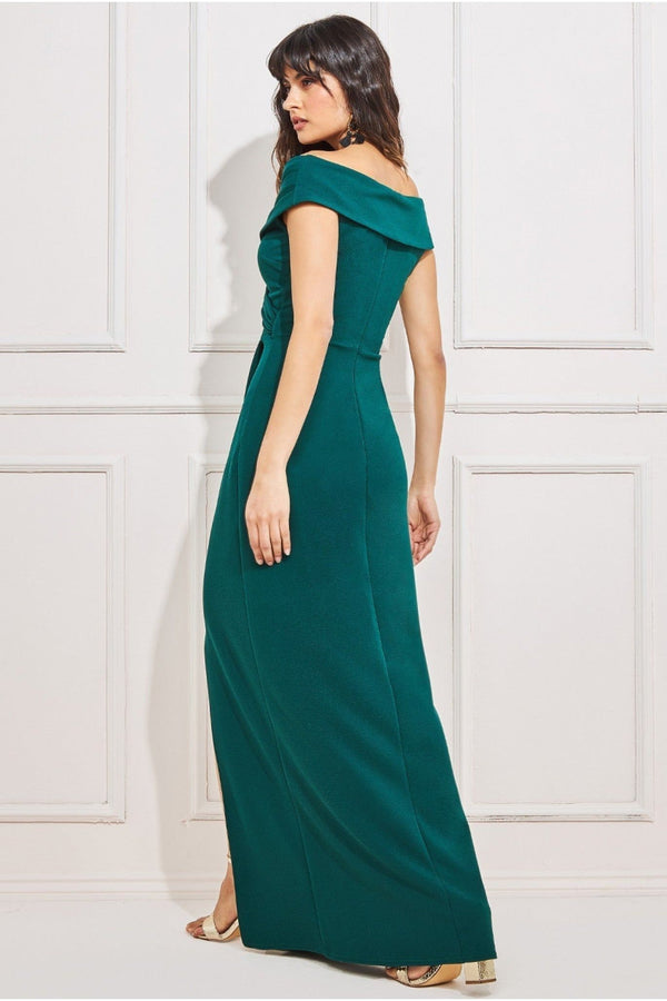 Goddiva Scuba Bardot Wrap Maxi Dress - Emerald By Goddiva