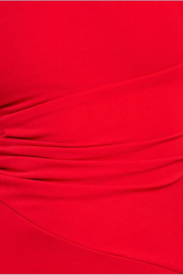 Goddiva Scuba Crepe Asymmetric Neck Midi Dress - Red By Goddiva