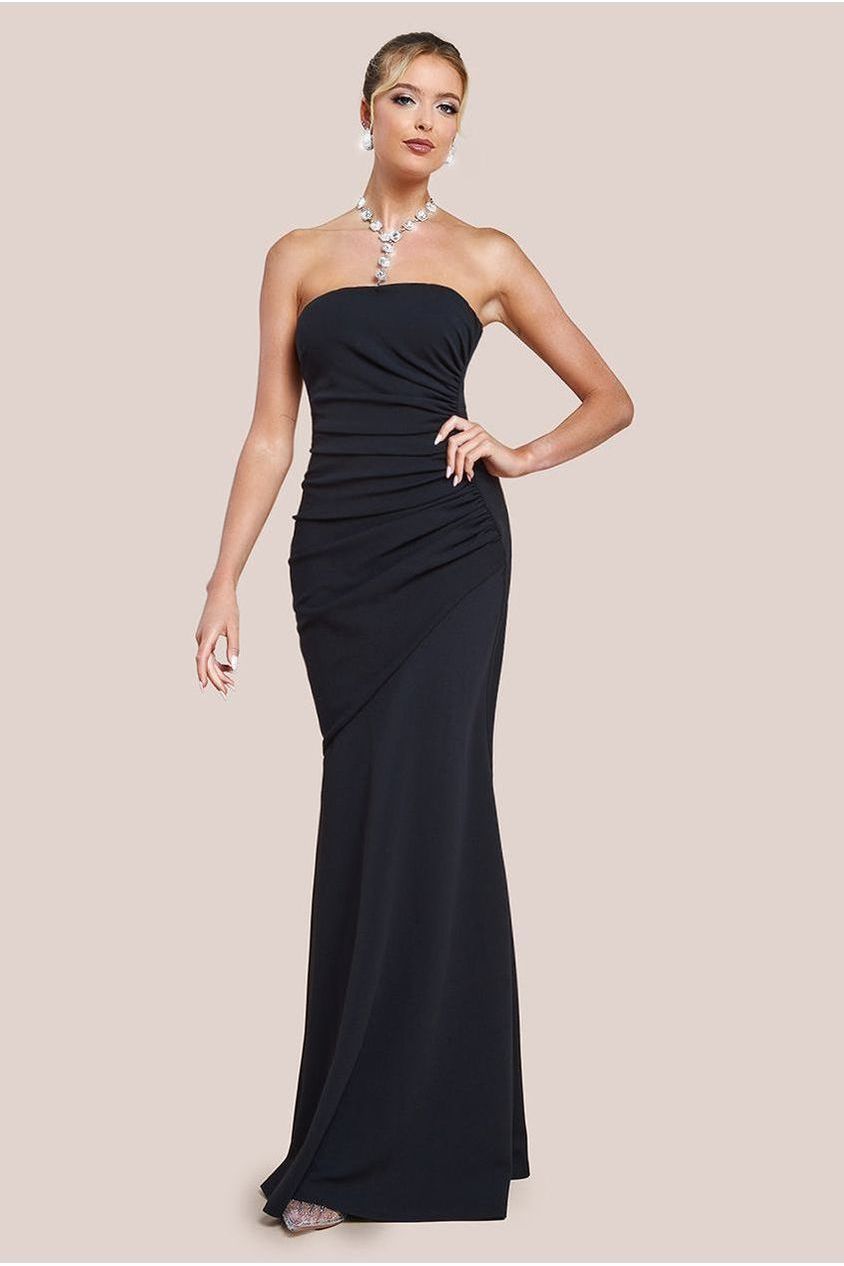 goddiva Scuba Crepe Bandeau Maxi With Diamante Necklace - Black by Goddiva