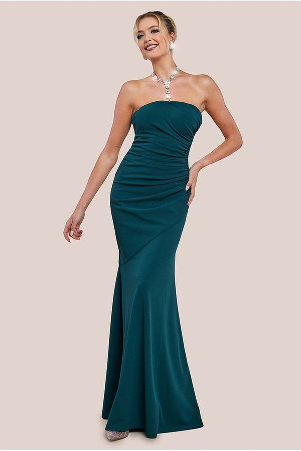 Goddiva Scuba Crepe Bandeau Maxi With Diamante Necklace - Emerald Green By Goddiva