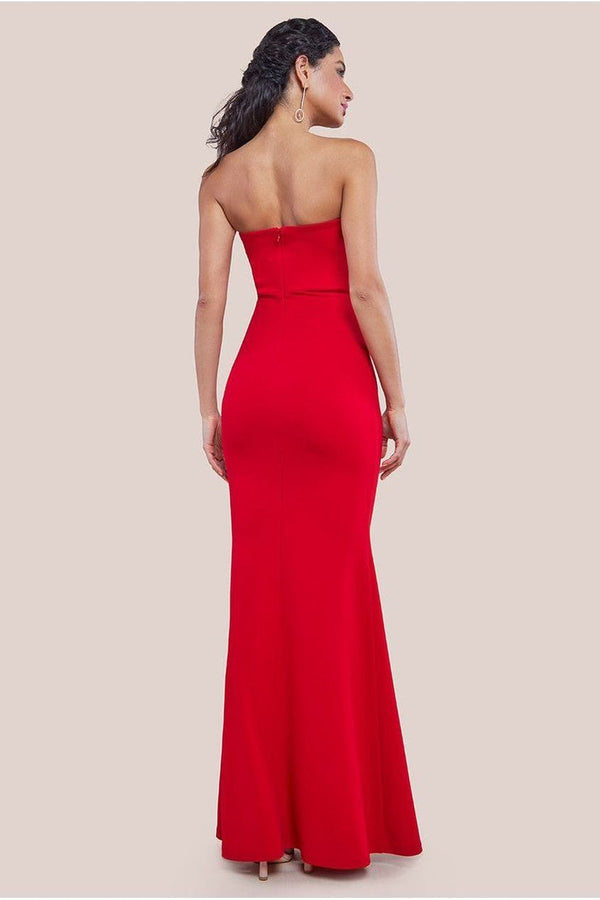 Goddiva Scuba Crepe Bandeau Rose Maxi Dress - Red By Goddiva