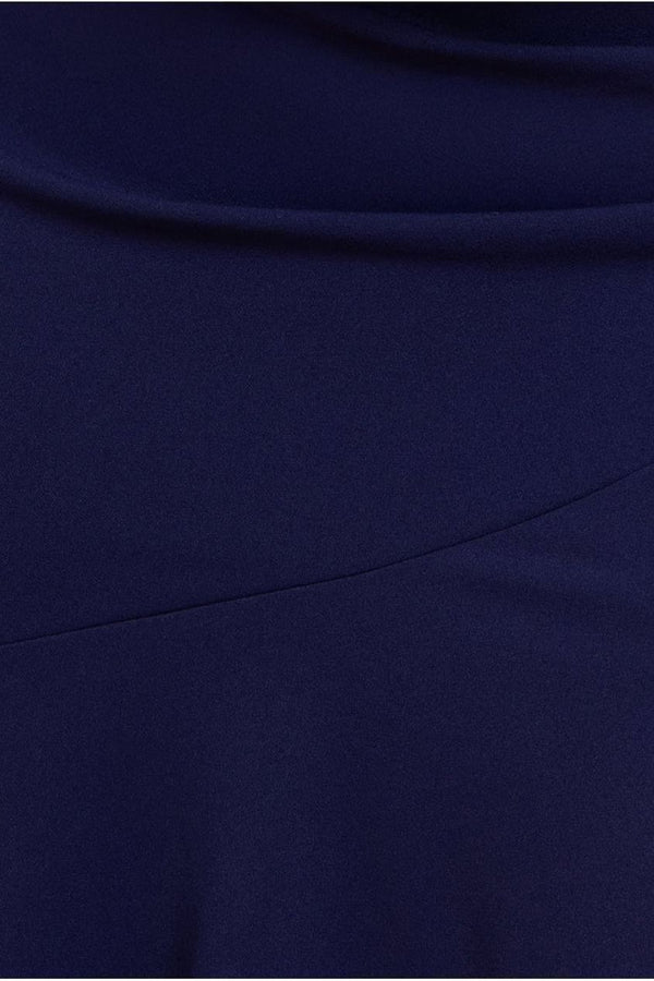 Goddiva Scuba Crepe Off Shoulder Front Split Maxi Dress - Navy Blue By Goddiva Plus