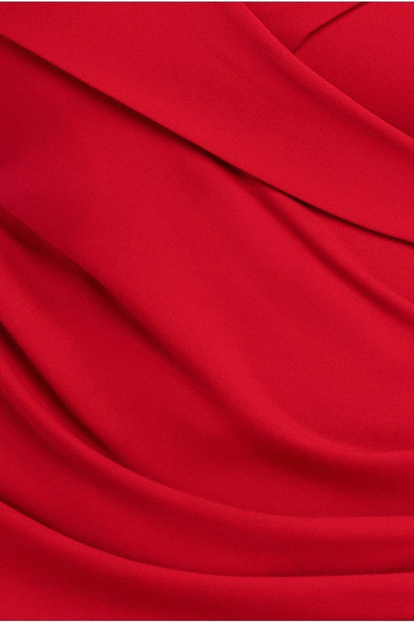 Goddiva Scuba Crepe Off Shoulder Front Split Maxi Dress - Red By Goddiva Plus