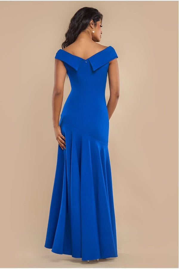 Goddiva Scuba Crepe Off Shoulder Front Split Maxi Dress - Royal Blue By Goddiva
