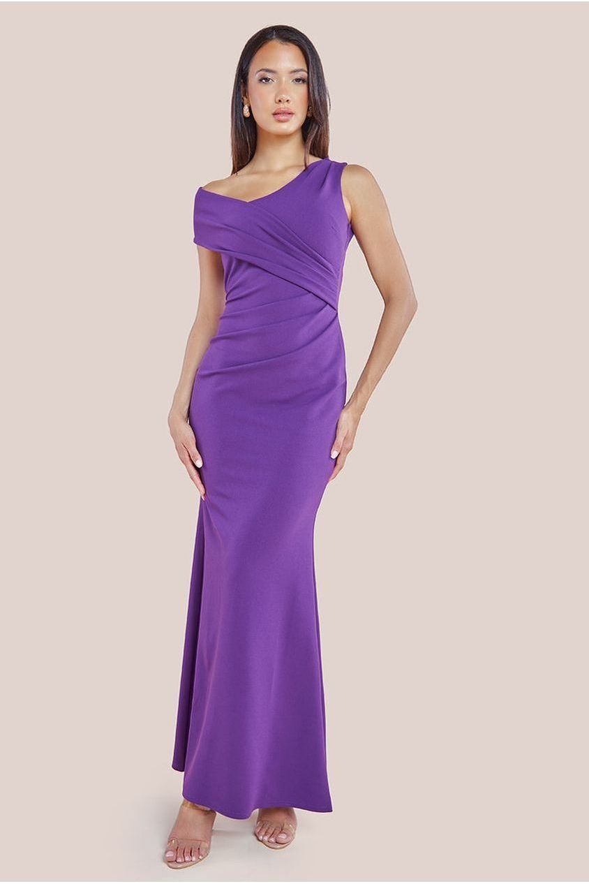 goddiva Scuba Crepe Off The Shoulder Maxi - Purple by Goddiva