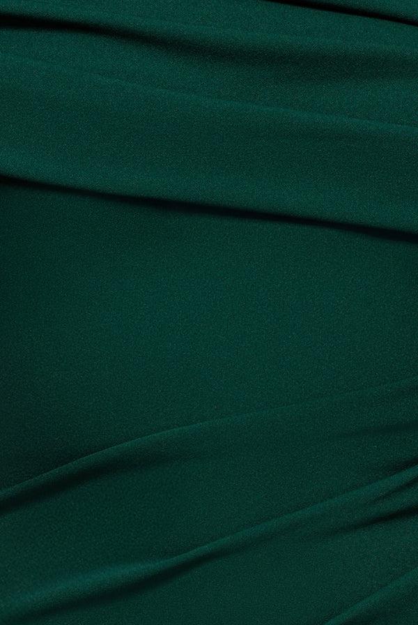 Goddiva Scuba Crepe Pleated Drop Shoulder Midi Dress - Emerald Green By Goddiva