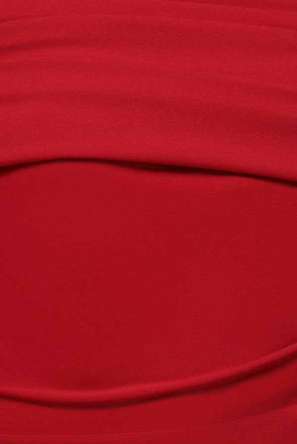 Goddiva Scuba Crepe Pleated Drop Shoulder Midi Dress - Red By Goddiva