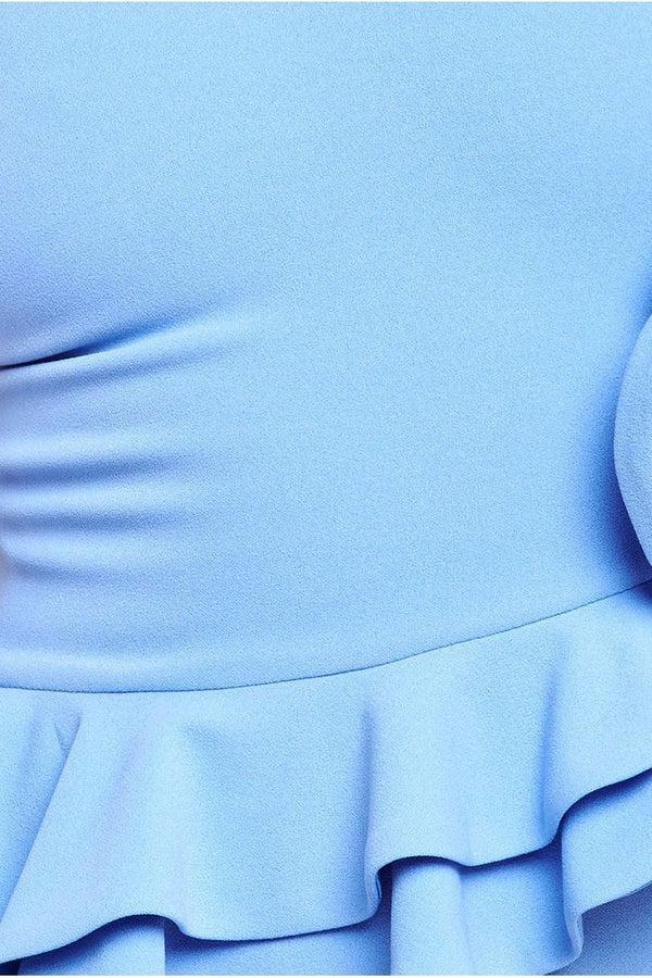 Goddiva Scuba Crepe Rose Frill Maxi Dress - Cornflower Blue By Goddiva