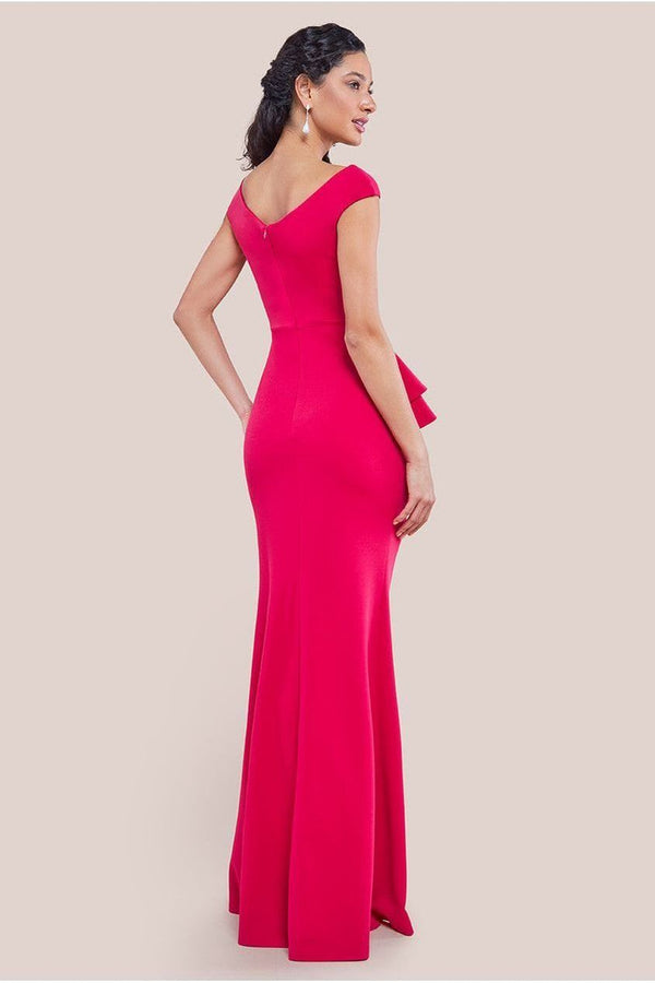 Goddiva Scuba Crepe Rose Frill Maxi Dress - Magenta By Goddiva