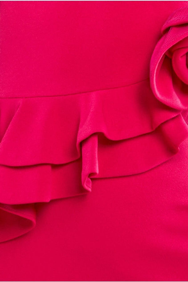 Goddiva Scuba Crepe Rose Frill Maxi Dress - Magenta By Goddiva