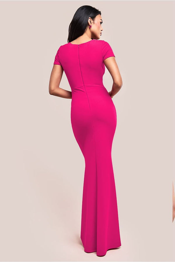 Goddiva Scuba Crepe Twist Cutout Maxi Dress - Hot Pink By Goddiva