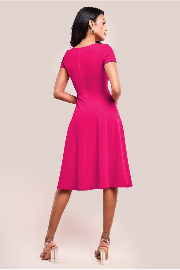 Goddiva Scuba Crepe Twist Cutout Midi Dress - Hot Pink By Goddiva