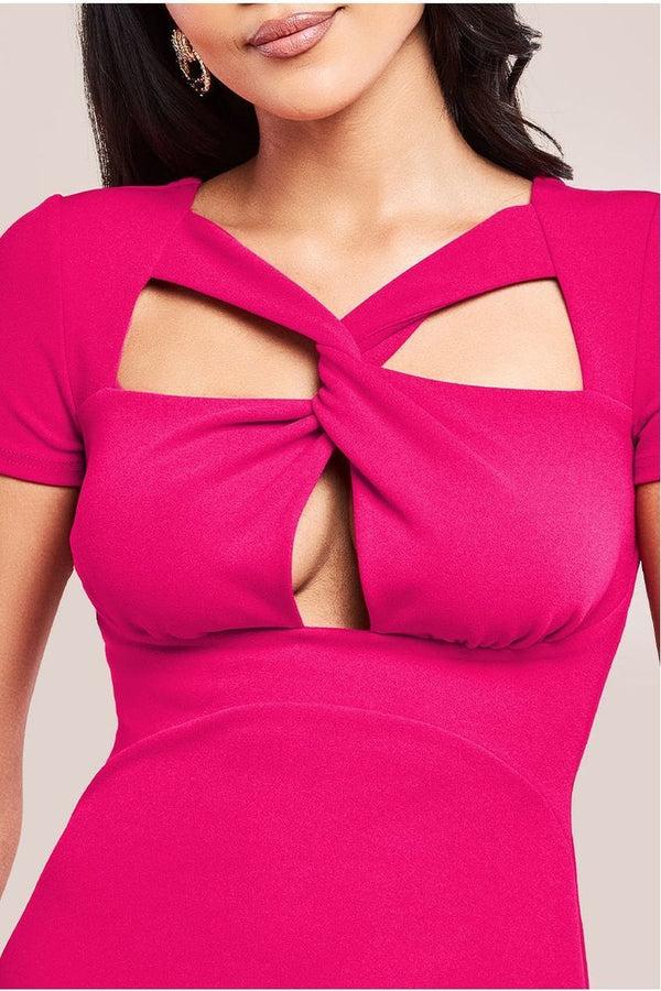 Goddiva Scuba Crepe Twist Cutout Midi Dress - Hot Pink By Goddiva