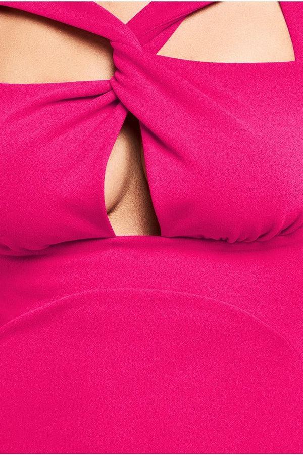 Goddiva Scuba Crepe Twist Cutout Midi Dress - Hot Pink By Goddiva