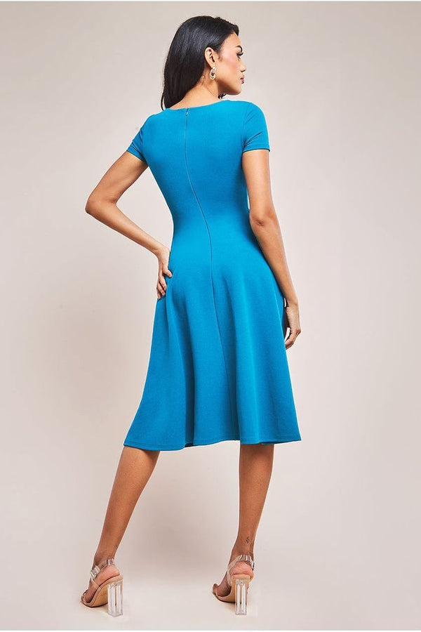 Goddiva Scuba Crepe Twist Cutout Midi Dress - Teal Blue By Goddiva