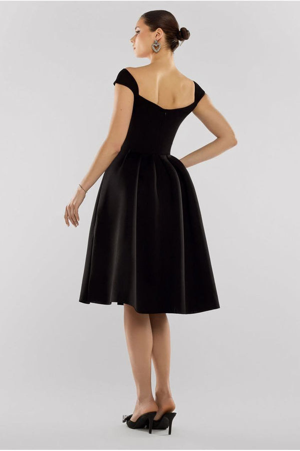 Goddiva Scuba Foam Skater Midi Dress - Black By Goddiva