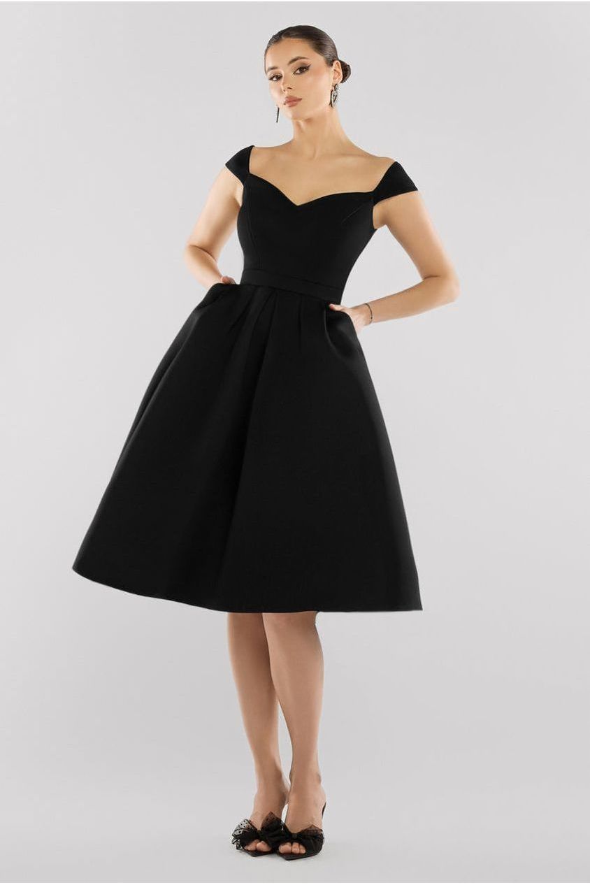 goddiva Scuba Foam Skater Midi Dress - Black by Goddiva