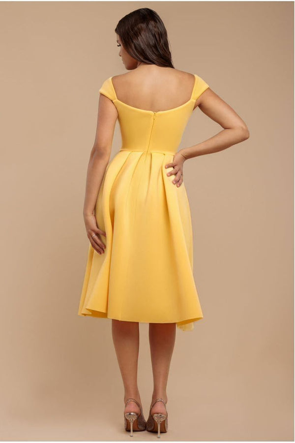 Goddiva Scuba Foam Skater Midi Dress - Lemon By Goddiva