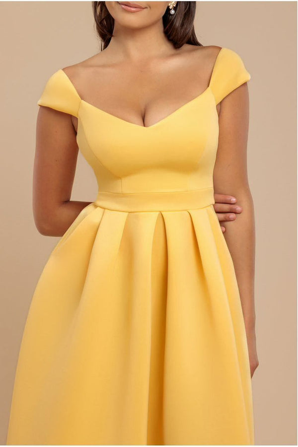 Goddiva Scuba Foam Skater Midi Dress - Lemon By Goddiva