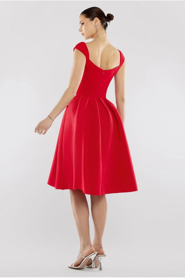 Goddiva Scuba Foam Skater Midi Dress - Red By Goddiva