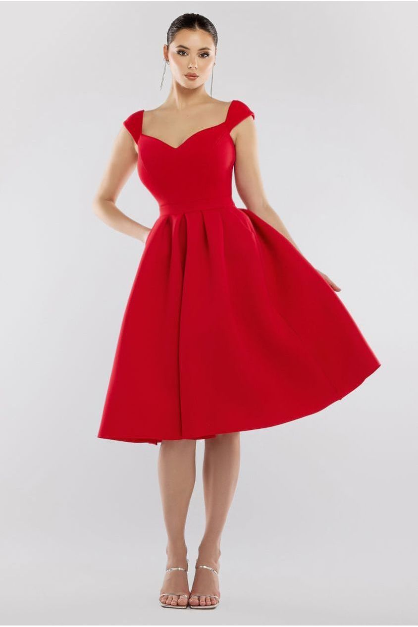 goddiva Scuba Foam Skater Midi Dress - Red by Goddiva