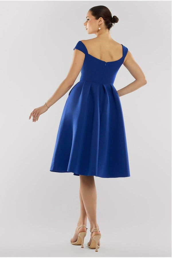 Goddiva Scuba Foam Skater Midi Dress - Royal Blue By Goddiva