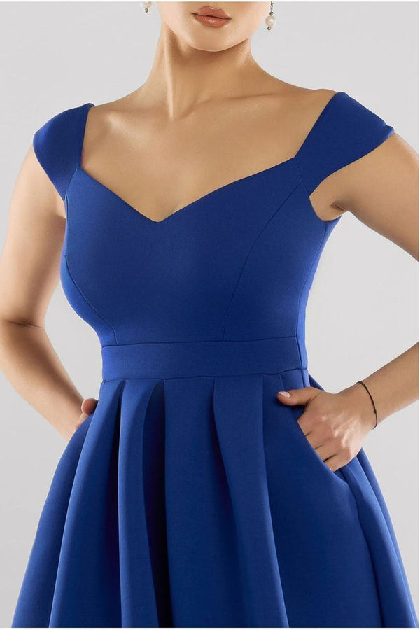 Goddiva Scuba Foam Skater Midi Dress - Royal Blue By Goddiva