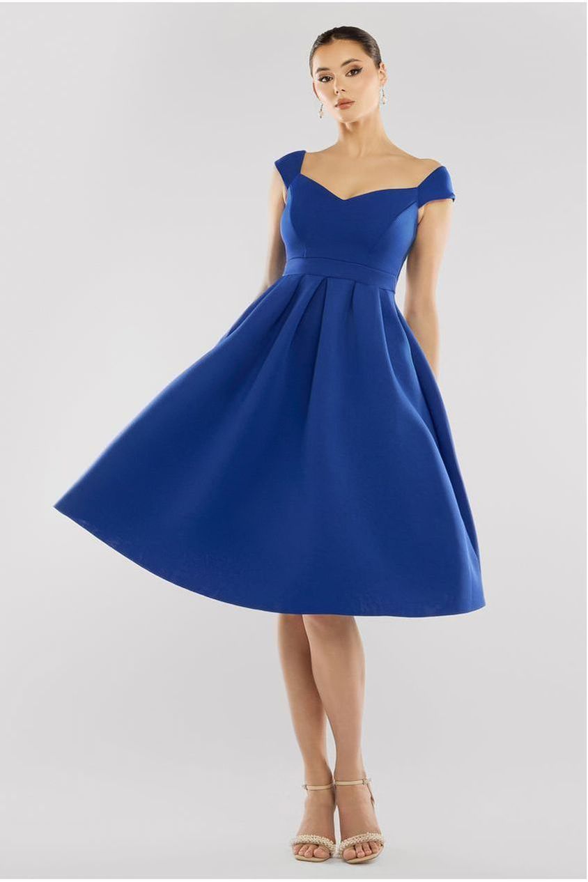goddiva Scuba Foam Skater Midi Dress - Royal Blue by Goddiva