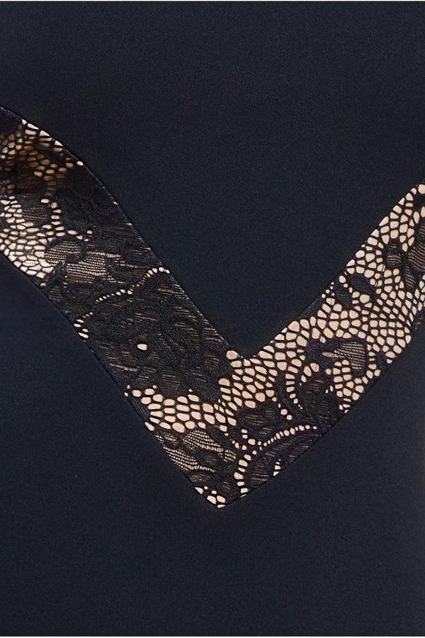 Goddiva Scuba & Lace Long Sleeve Maxi Dress - Black By Goddiva