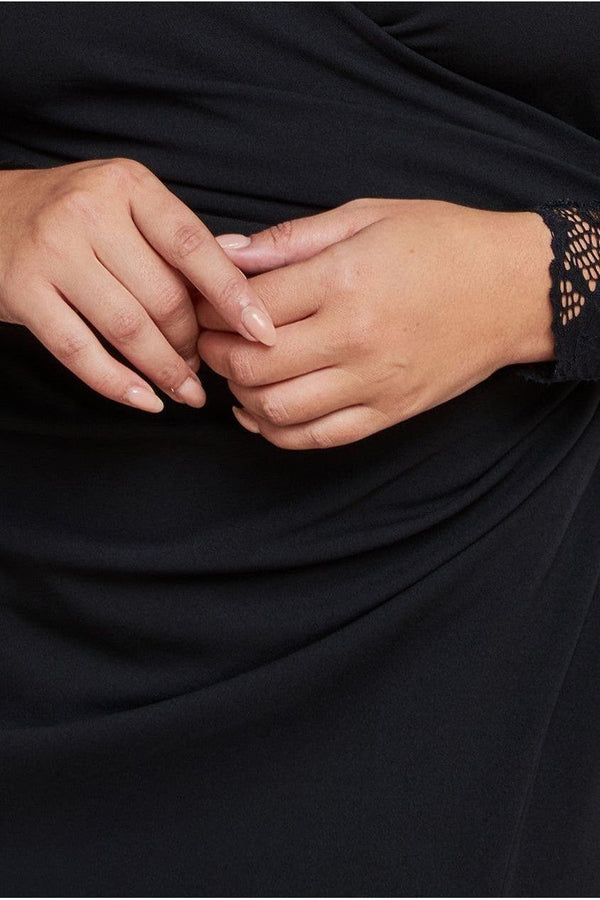 Goddiva Scuba & Lace Wrap Maxi Dress - Black By Goddiva Plus