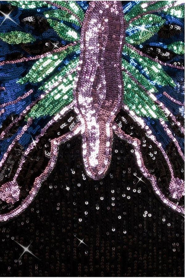 Goddiva Sequin Butterfly Front Split Maxi Dress - Black By Goddiva