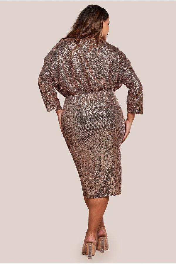 Goddiva Sequin Cowl Neck Midi Dress - Champagne By Goddiva Plus
