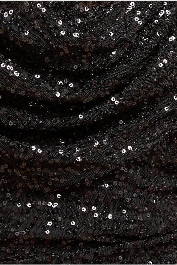 Goddiva Sequin Cowl One Shoulder Maxi Dress - Black By Goddiva