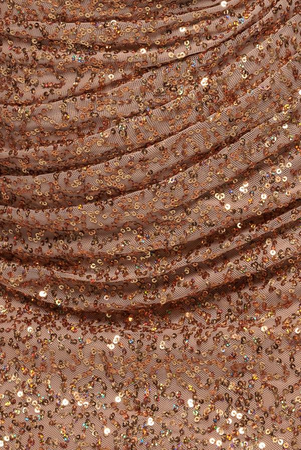 Goddiva Sequin Cowl One Shoulder Midi Dress - Gold By Goddiva